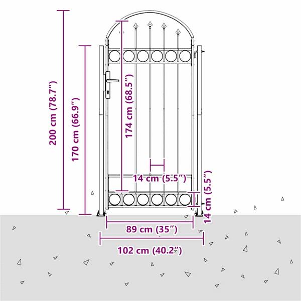 Grote foto vidaxl hekpoort grijs 102 x 200 cm staal tuin en terras hekken en schuttingen