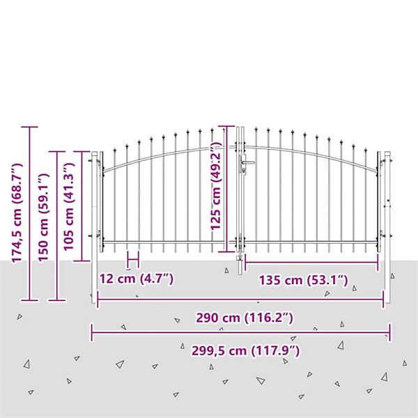 Grote foto vidaxl tuinpoort met slot grijs 125 x 300 cm staal tuin en terras hekken en schuttingen