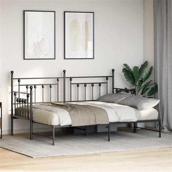 Grote foto vidaxl bedframe voor een daybed met hoofdeinde zwart 80 x 200 cm staal antiek en kunst stoelen en banken