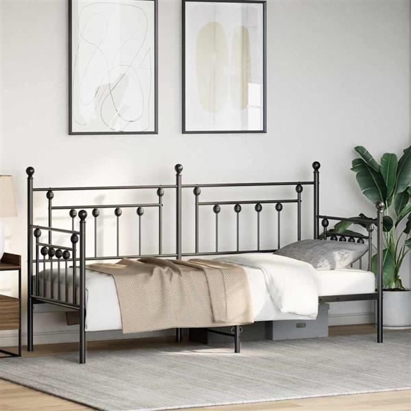 Grote foto vidaxl bedframe voor een daybed met hoofdeinde zwart 75 x 190 cm staal antiek en kunst stoelen en banken