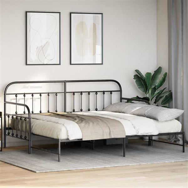 Grote foto vidaxl bedframe voor een daybed met hoofdeinde zwart 90 x 190 cm staal antiek en kunst stoelen en banken