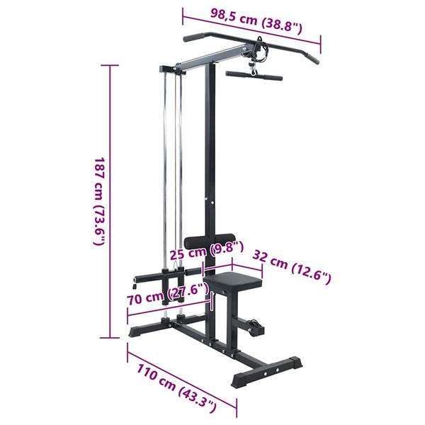 Grote foto vidaxl lat pulldown machine zwart 110 x 70 x 187 cm poedergecoat staal sport en fitness fitness
