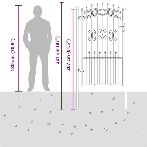 Grote foto vidaxl hekpoort met spear boven met slot grijs 103 x 175 cm staal tuin en terras hekken en schuttingen
