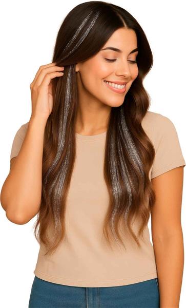Grote foto zilveren hair extension glitters 50cm 3st verzamelen overige verzamelingen