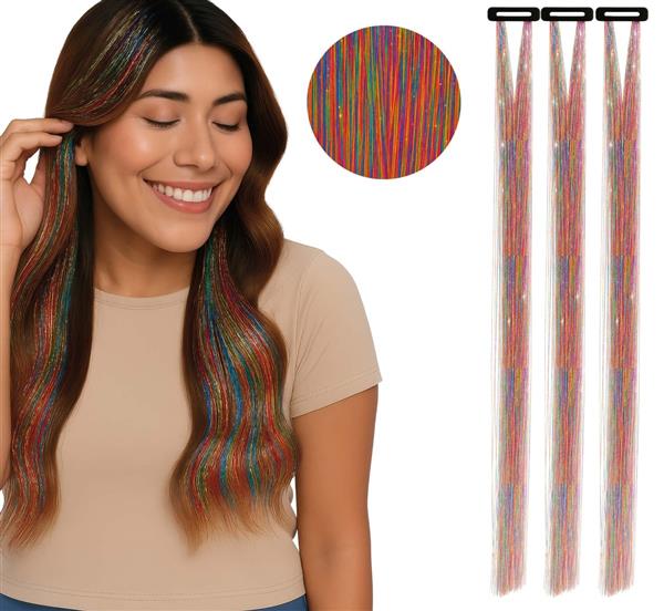 Grote foto gekleurde hair extension glitters 50cm 3st verzamelen overige verzamelingen