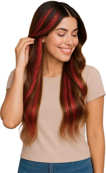 Grote foto rood hair extension glitters 50cm 3st verzamelen overige verzamelingen