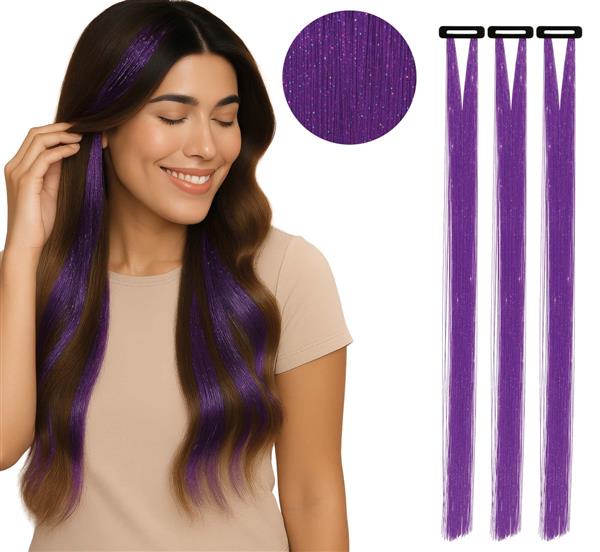 Grote foto paars hair extension glitters 50cm 3st verzamelen overige verzamelingen
