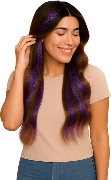 Grote foto paars hair extension glitters 50cm 3st verzamelen overige verzamelingen