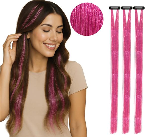 Grote foto roze hair extension glitters 50cm 3st verzamelen overige verzamelingen