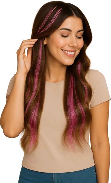 Grote foto roze hair extension glitters 50cm 3st verzamelen overige verzamelingen