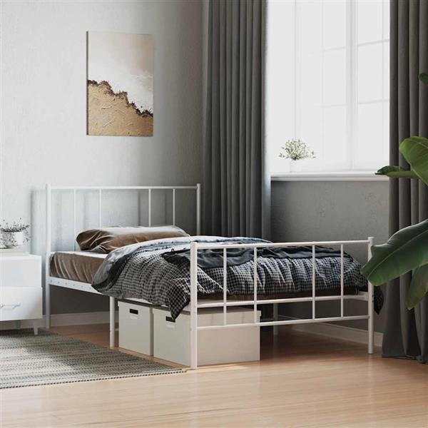 Grote foto vidaxl bedframe met hoofd en voeteneinde metaal wit 90x200 cm antiek en kunst stoelen en banken