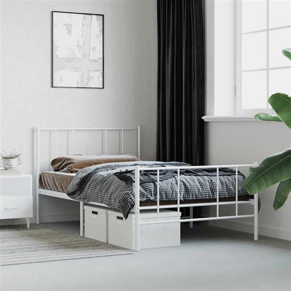 Grote foto vidaxl bedframe met hoofd en voeteneinde metaal wit 90x200 cm antiek en kunst stoelen en banken