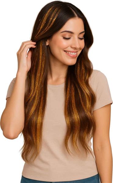 Grote foto gouden hair extension glitters 50cm 3st verzamelen overige verzamelingen
