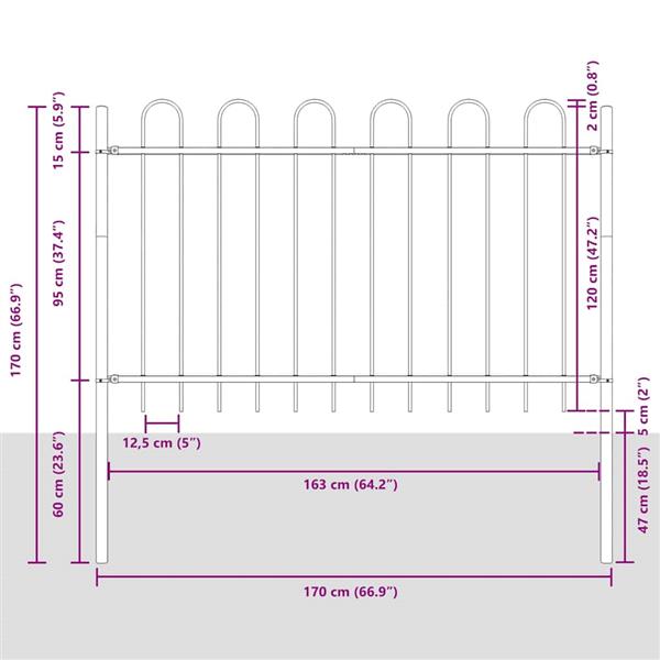 Grote foto vidaxl tuin hek grijs 1.7 x 1.2 m poedergecoat staal tuin en terras hekken en schuttingen