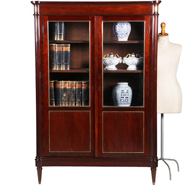 Grote foto louis seize boekenkast in mahonie ca 1800 ronde hoeken goud getrimd no.342030 antiek en kunst stoelen en banken