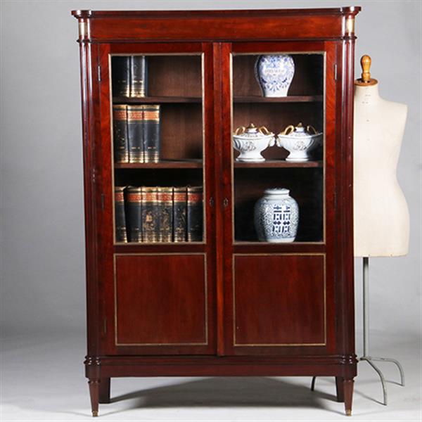 Grote foto louis seize boekenkast in mahonie ca 1800 ronde hoeken goud getrimd no.342030 antiek en kunst stoelen en banken