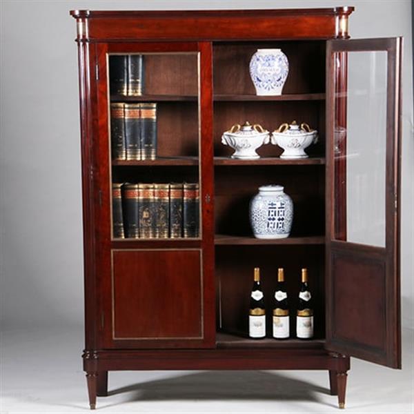 Grote foto louis seize boekenkast in mahonie ca 1800 ronde hoeken goud getrimd no.342030 antiek en kunst stoelen en banken