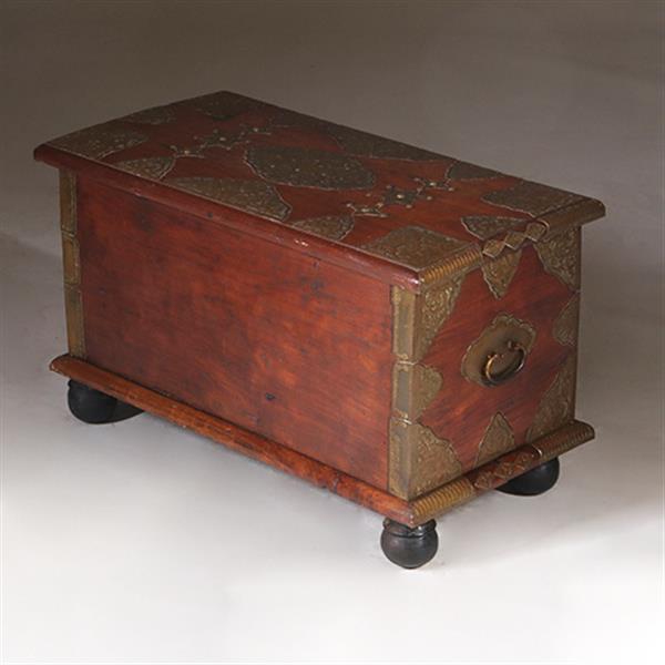 Grote foto koloniaal documenten kistje djatihout messing beslagen ca 1850 no.350201 antiek en kunst stoelen en banken