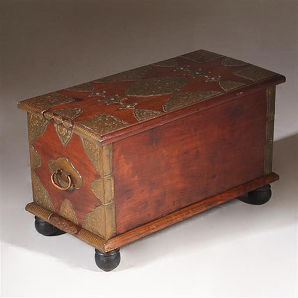 Grote foto koloniaal documenten kistje djatihout messing beslagen ca 1850 no.350201 antiek en kunst stoelen en banken