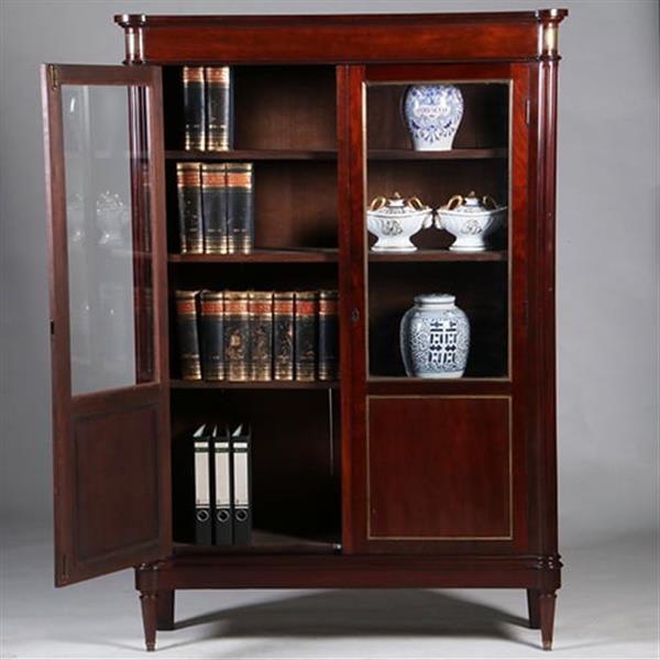 Grote foto louis seize boekenkast in mahonie ca 1800 ronde hoeken goud getrimd no.342030 antiek en kunst stoelen en banken