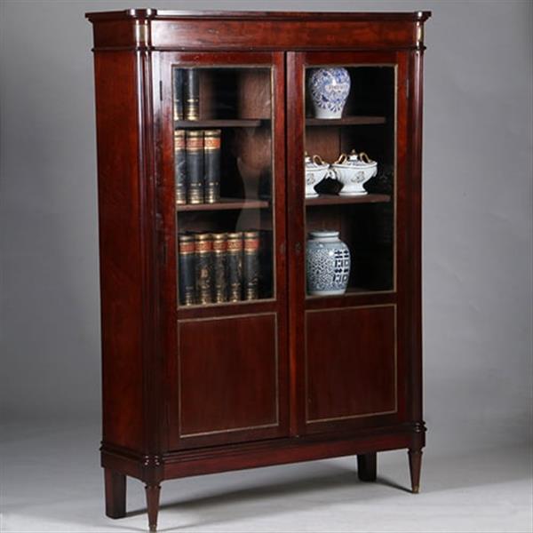 Grote foto louis seize boekenkast in mahonie ca 1800 ronde hoeken goud getrimd no.342030 antiek en kunst stoelen en banken