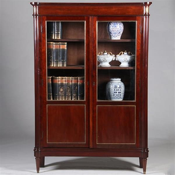 Grote foto louis seize boekenkast in mahonie ca 1800 ronde hoeken goud getrimd no.342030 antiek en kunst stoelen en banken