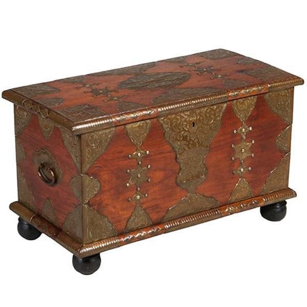 Grote foto koloniaal documenten kistje djatihout messing beslagen ca 1850 no.350201 antiek en kunst stoelen en banken