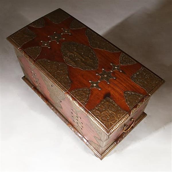 Grote foto koloniaal documenten kistje djatihout messing beslagen ca 1850 no.350201 antiek en kunst stoelen en banken