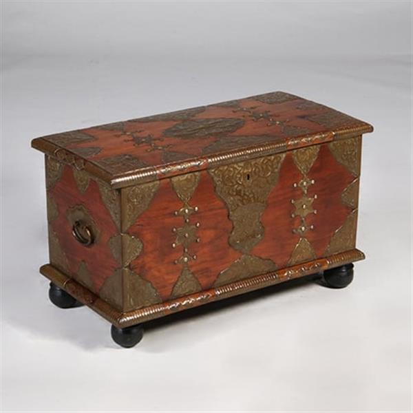 Grote foto koloniaal documenten kistje djatihout messing beslagen ca 1850 no.350201 antiek en kunst stoelen en banken