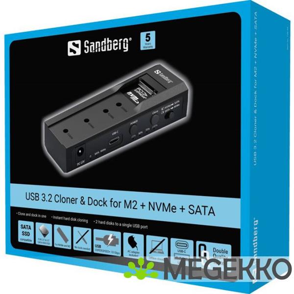 Grote foto sandberg usb c cloner dock m.2 nvme sata computers en software harde schijven
