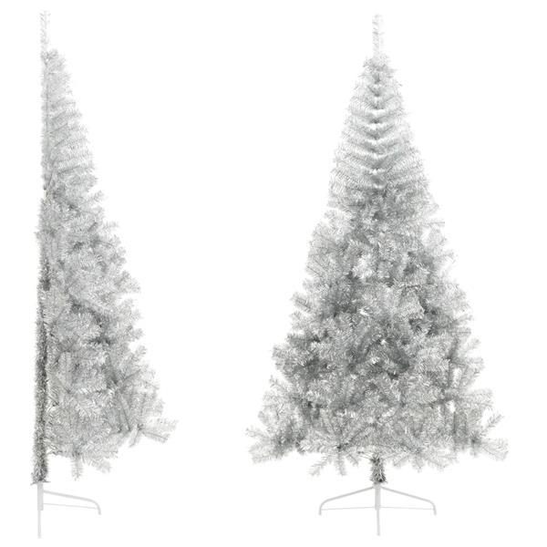 Grote foto vidaxl kunstkerstboom half met standaard 240 cm pet zilverkleurig diversen overige diversen
