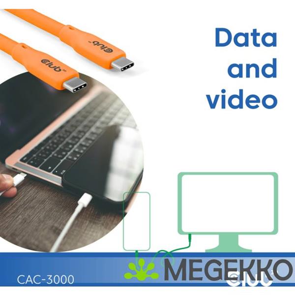 Grote foto club3d usb4 gen 3x2 20gbps 240w usb type c 2m oranje computers en software overige computers en software