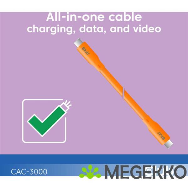 Grote foto club3d usb4 gen 3x2 20gbps 240w usb type c 2m oranje computers en software overige computers en software