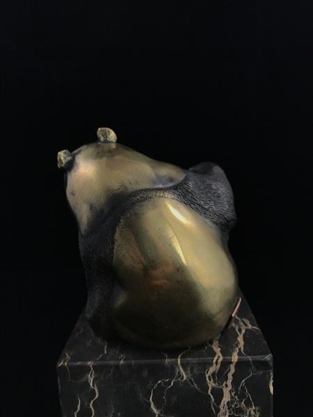 Grote foto een bronzen beeld sculptuur van een zittende panda op mooie grote voet tuin en terras tuindecoratie