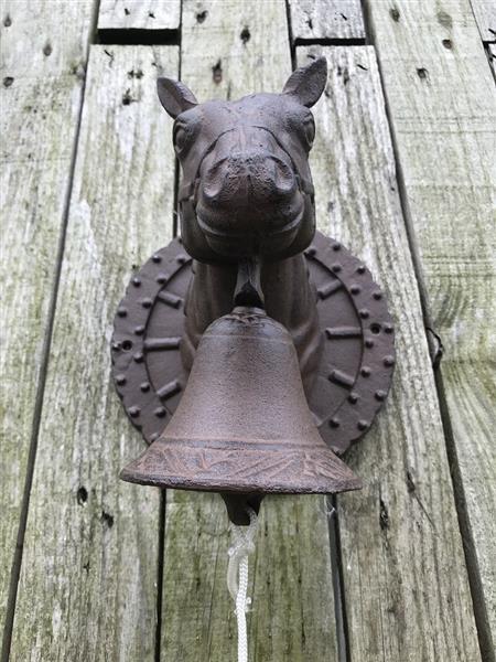 Grote foto een mooie deurbel met paardenhoofd gevestigd op een fraaie achtergrond heel leuk doe het zelf en verbouw deuren en horren