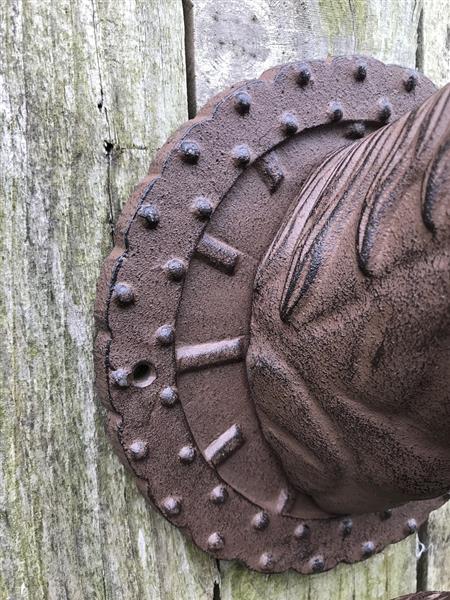 Grote foto een mooie deurbel met paardenhoofd gevestigd op een fraaie achtergrond heel leuk doe het zelf en verbouw deuren en horren