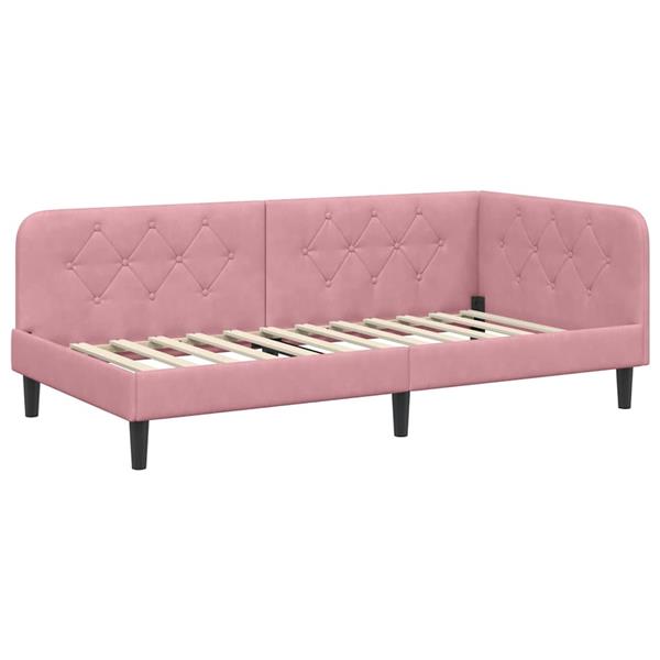 Grote foto vidaxl hoekbedframe met hoofdeinde roze 100 x 200 cm fluweel antiek en kunst stoelen en banken