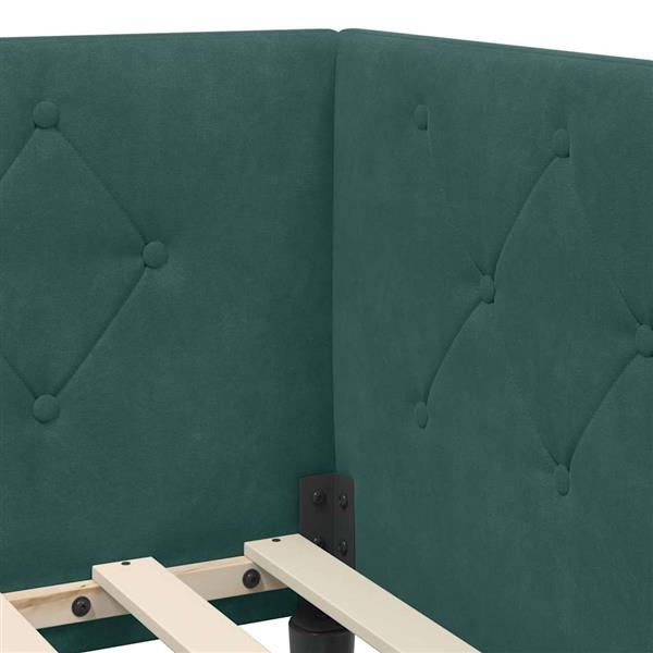 Grote foto vidaxl hoekbedframe met hoofdeinde donkergroen 100 x 200 cm fluweel antiek en kunst stoelen en banken