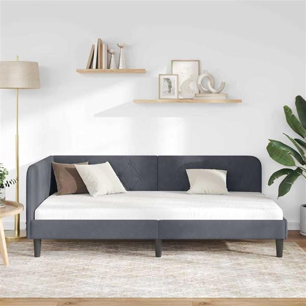 Grote foto vidaxl hoekbedframe met hoofdeinde donkergrijs 100 x 200 cm fluweel antiek en kunst stoelen en banken