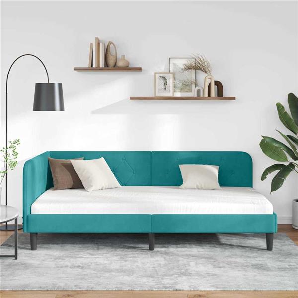 Grote foto vidaxl hoekbedframe met hoofdeinde turquoise 90 x 200 cm fluweel antiek en kunst stoelen en banken