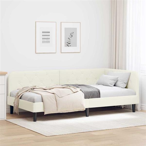 Grote foto vidaxl hoekbedframe met hoofdeinde cr me 90 x 200 cm fluweel antiek en kunst stoelen en banken