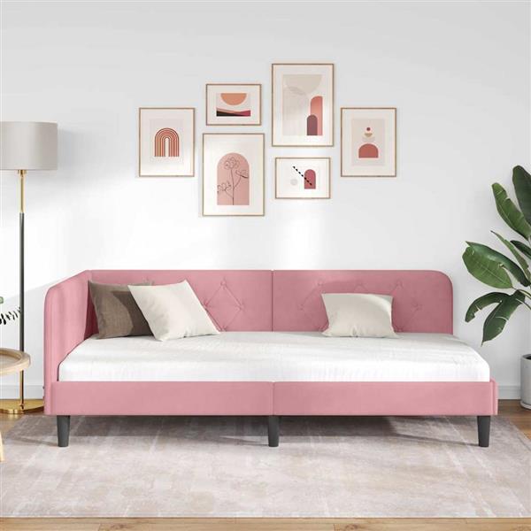 Grote foto vidaxl hoekbedframe met hoofdeinde roze 90 x 200 cm fluweel antiek en kunst stoelen en banken