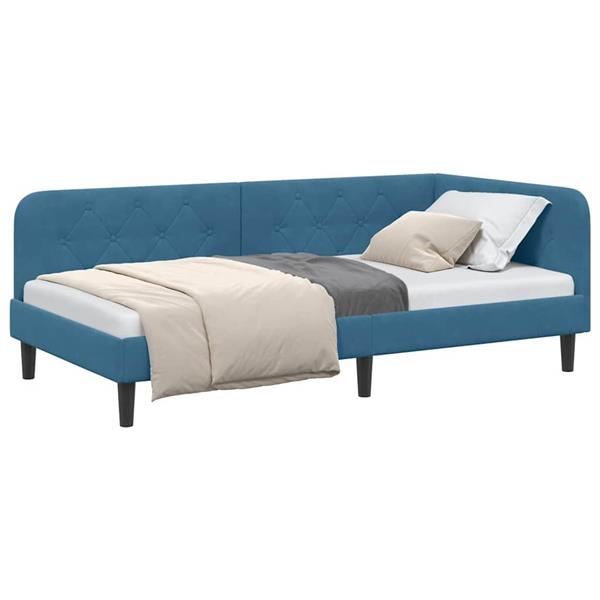 Grote foto vidaxl hoekbedframe met hoofdeinde blauw 90 x 190 cm fluweel antiek en kunst stoelen en banken