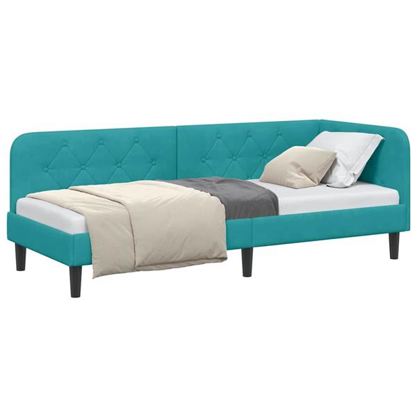 Grote foto vidaxl hoekbedframe met hoofdeinde turquoise 80 x 200 cm fluweel antiek en kunst stoelen en banken