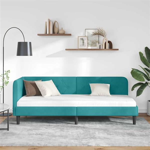 Grote foto vidaxl hoekbedframe met hoofdeinde turquoise 80 x 200 cm fluweel antiek en kunst stoelen en banken