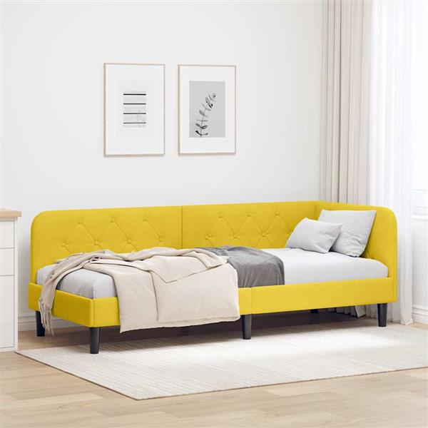 Grote foto vidaxl hoekbedframe met hoofdeinde geel 80 x 200 cm fluweel antiek en kunst stoelen en banken