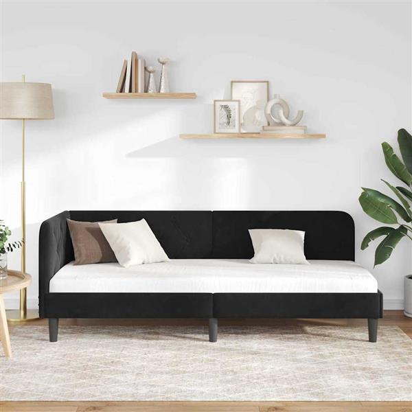 Grote foto vidaxl hoekbedframe met hoofdeinde zwart 80 x 200 cm fluweel antiek en kunst stoelen en banken