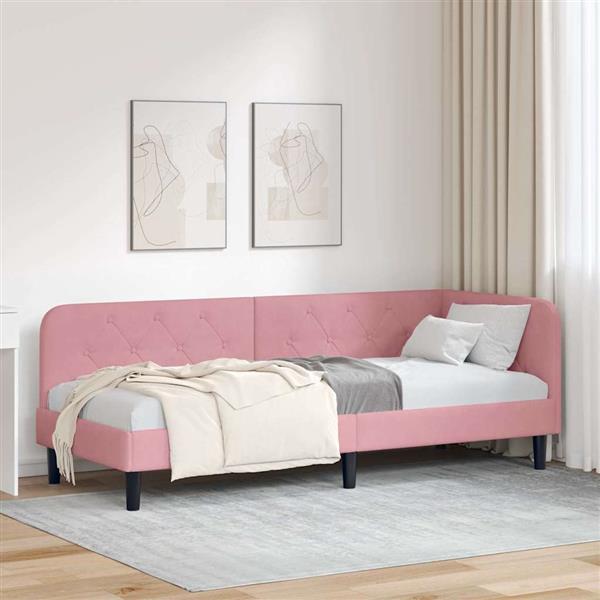 Grote foto vidaxl hoekbedframe met hoofdeinde roze 80 x 200 cm fluweel antiek en kunst stoelen en banken