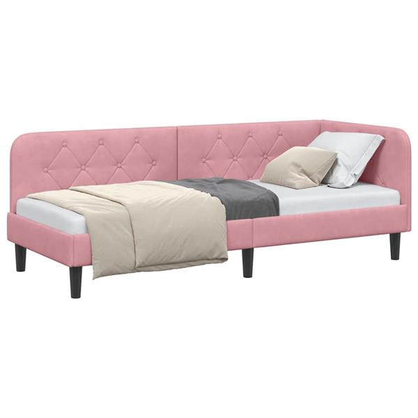 Grote foto vidaxl hoekbedframe met hoofdeinde roze 80 x 200 cm fluweel antiek en kunst stoelen en banken