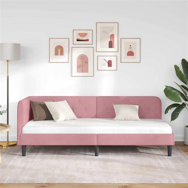 Grote foto vidaxl hoekbedframe met hoofdeinde roze 80 x 200 cm fluweel antiek en kunst stoelen en banken